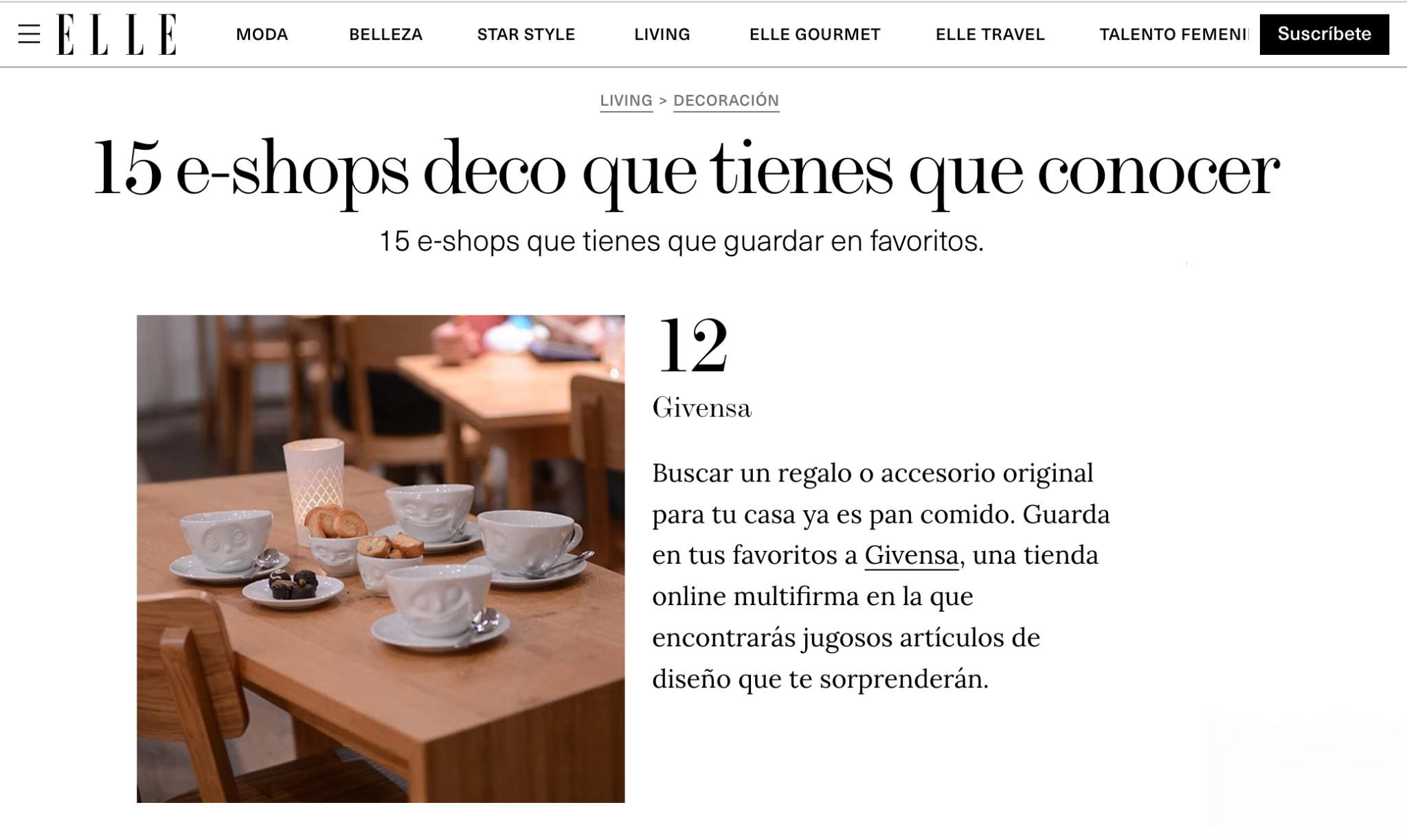 ELLE Decor feature showing Givensa