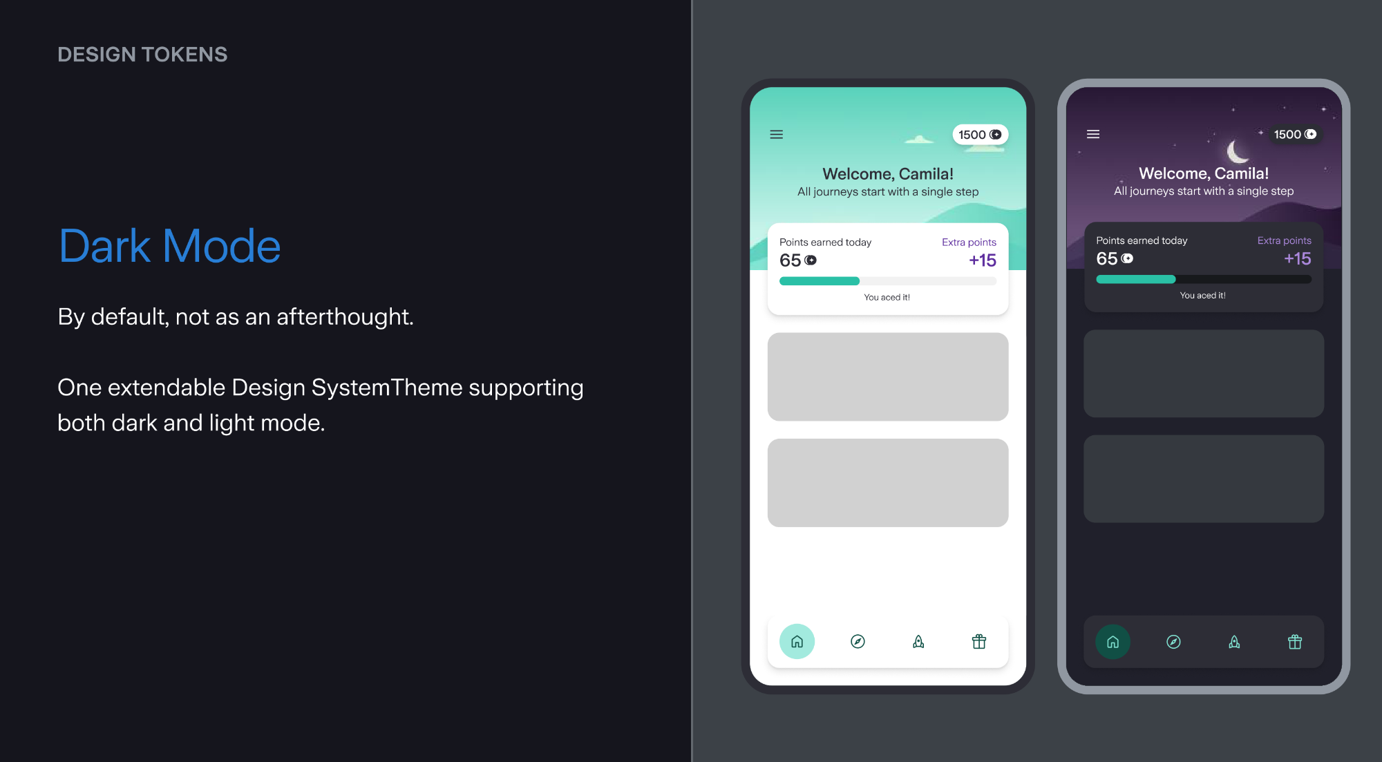 Light and dark mode screens side by side